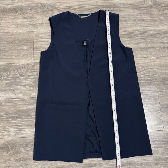 White House Black Market Women Navy Blue Sleeveless Open Tuxedo Lined Vest Sz 12 - Picture 14 of 14